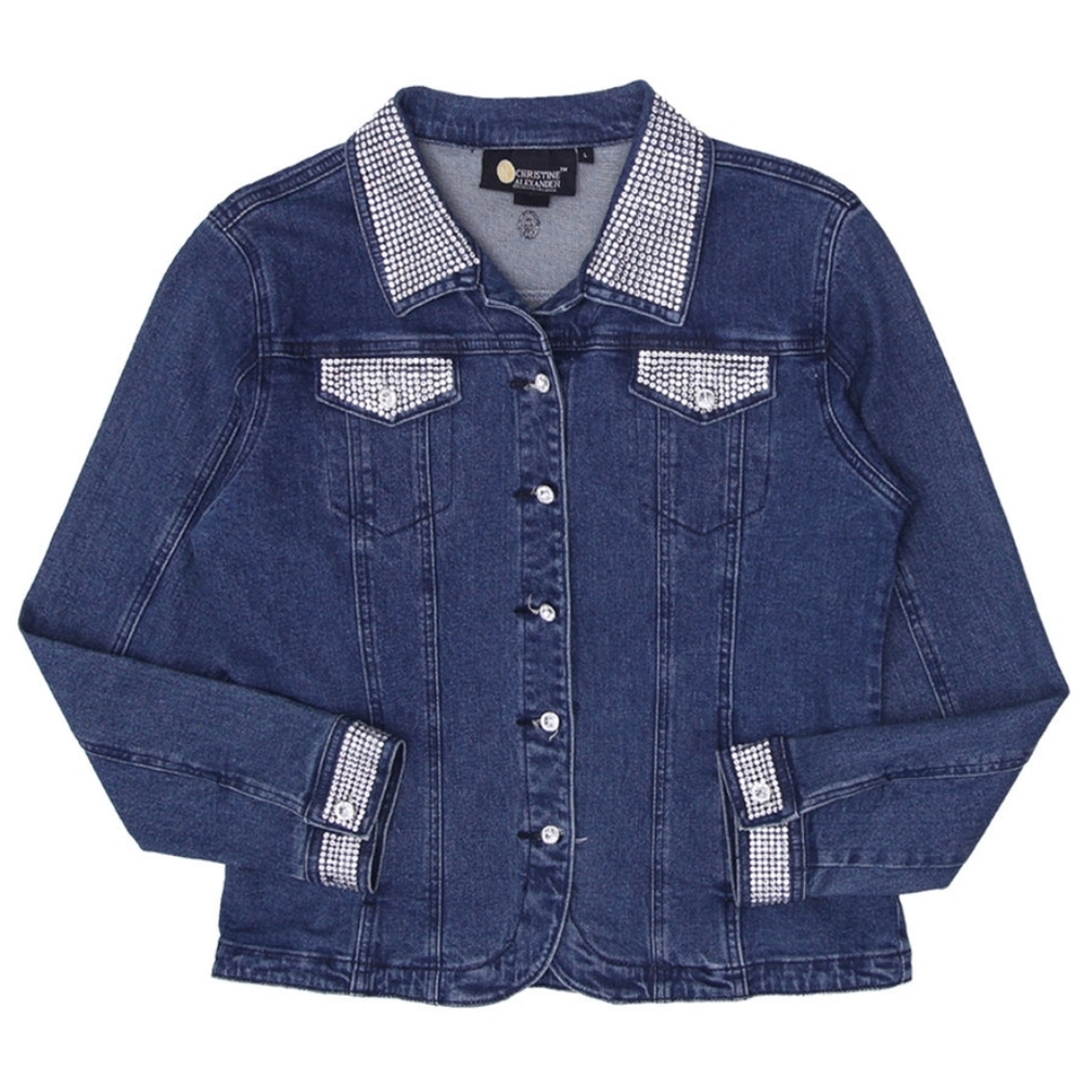 Christine Alexander Women's Dark Blue Embellished Jean Jacket SIZE XL - Picture 2 of 3